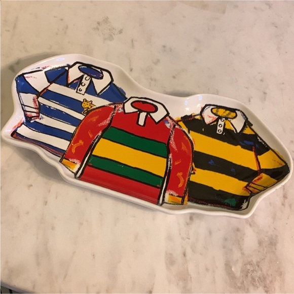 Rowing Blazers LIMITED EDITION Rugby Stripe Shirts Ceramic Stoneware Tray - Picture 6 of 11